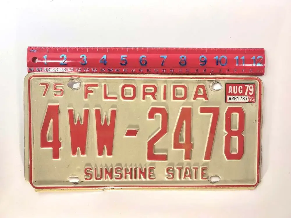 Vintage 1975 Florida License Plate Tag Orange number letter Sunshine State